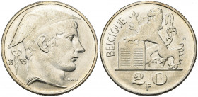 BELGIQUE, Royaume, Baudouin (1951-1993), AR 20 francs, 1955FR. Bogaert 3002. Très rare Fines griffes.
Très Beau à Superbe