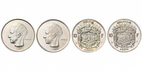 BELGIQUE, Royaume, Baudouin (1951-1993), lot de 2 essais: 10 francs 1969FR et NL, nickel, tranche lisse. Bogaert 3268, 3273.
Fleur de Coin