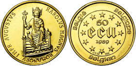 BELGIQUE, Royaume, Baudouin (1951-1993), AV 50 ecu, 1989. Charlemagne. Fr. 429.
Fleur de Coin