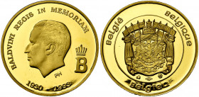 BELGIQUE, Royaume, Albert II (1993-2013), AV médaille en or, 1993. A la mémoire du roi Baudouin. 15,55g Etui.
Flan poli