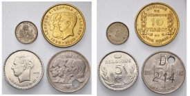 BELGIQUE, Royaume, lot de 4 p.: Léopold Ier, 5 centimes 1859, essai en nickel; Albert Ier, 10 francs - 2 belgas 1930FR, essai en similor (pos. B, nett...