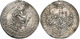 ALLEMAGNE, AUGSBOURG, Ville, AR Taler, 1641. Au titre de Ferdinand III. D/ B. l., dr. et cuir. de l''empereur à d. R/ Vue de la ville. Forster 286; Da...