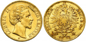 ALLEMAGNE, BAVIERE, Ludwig II (1864-1886), AV 10 Mark, 1873D. J. 193; A.K.S. 191; Fr. 3764.
presque Très Beau