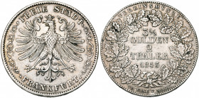 ALLEMAGNE, FRANCFORT, Ville libre, AR double Taler (3 1/2 Gulden), 1843. J. 23; A.K.S. 2. Coup sur la tranche.
Très Beau à Superbe/Très Beau
