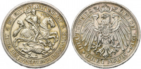 ALLEMAGNE, PRUSSE, Wilhelm II (1888-1918), AR 3 Mark, 1915A. Centenaire de l''union de Mansfeld avec la Prusse. J. 115; A.K.S. 143. Petits coups sur l...
