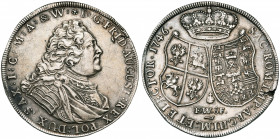 ALLEMAGNE, SAXE, Friedrich August II (1733-1763), AR Taler, 1746FWôF, Dresde. D/ B. l., dr. et cuir. à d. R/ Les écus de Pologne et de Saxe sous une c...
