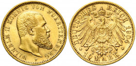 ALLEMAGNE, WURTEMBERG, Wilhelm II (1891-1918), AV 10 Mark, 1904F. J. 295; A.K.S. 142; Fr. 3877.
Très Beau