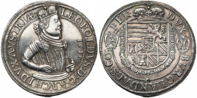 SAINT EMPIRE, Léopold V, archiduc (1619-1632), AR Taler, 1631, Ensisheim. Au titre de landgrave d''Alsace. D/ B. couronné et cuir. à d., ten. un scept...