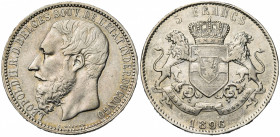 CONGO, Etat Indépendant, Léopold II (1885-1908), AR 5 francs, 1896. Dupriez 119. Rare.
presque Très Beau