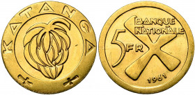 CONGO, KATANGA, République (1960-1963), AV 5 francs, 1961. Fr. 1. Fines griffes.
Superbe
