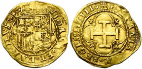 ESPAGNE, Jeanne la Folle et Charles Quint (1504-1555), AV escudo, s.d., Séville. D/ Ecu couronné entre *-S. R/ Croix potencée dans un quadrilobe. Cal....