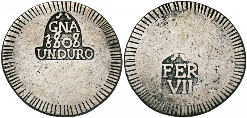 ESPAGNE, Ferdinand VII (1808-1833), AR 1 duro, 1808, Girona. Cal. 1201; Dav. 311...