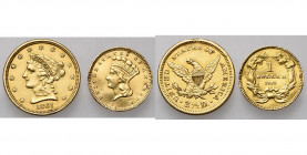 ETATS-UNIS, lot de 2 p.: 2 1/2 dollars, 1861; 1 dollar, 1862. Traces de monture.
Beau à Très Beau