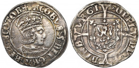GRANDE-BRETAGNE, ECOSSE, Jacques V (1513-1542), AR groat, s.d. (1526-1539). 2e monnayage. Type III. D/ B. cour. à d. R/ Ecu arrondi posé sur une croix...