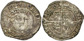 GRANDE-BRETAGNE, ANGLETERRE, Henri VIII (1509-1547), AR groat, s.d. (1544-1547), Londres (Tower Mint). 3e monnayage. Différent: lis. D/ B. couronné de...
