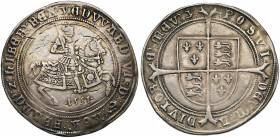 GRANDE-BRETAGNE, Edouard VI (1547-1553), AR couronne, 1551. Fine silver. Différent: Y. D/ Le roi à cheval à d., en cuirasse, ten. son épée sur l''épau...