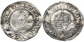 GRANDE-BRETAGNE, Edouard VI (1547-1553), AR shilling, s.d. (1551-1553), Londres. Différent: tonneau. D/ B. cour. de f., entre une rose et XII. R/ Ecu ...