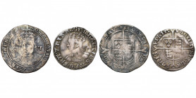 GRANDE-BRETAGNE, lot de 2 p.: Edouard VI (1547-1553), sixpence (tonneau); Marie Tudor (1553-1554), groat. S. 2482, 2492.
Beau