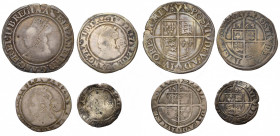 GRANDE-BRETAGNE, Elisabeth Ire (1558-1603), lot de 4 p.: shilling, s.d., sixpence, 1565, 1574; threepence 1568. S. 2555, 2561, 2562, 2566.
Beau