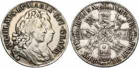 GRANDE-BRETAGNE, Guillaume et Marie (1689-1694), AR demi-couronne, 1693. 2e type. D/ B. accolés des souverains à d. R/ Croix formée des écus couronnés...