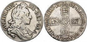 GRANDE-BRETAGNE, Guillaume III (1694-1702), AR couronne, 1696. 1er buste. Tranche OCTAVO. D/ B. l., dr. et cuir. à d. R/ Croix formée des écus couronn...