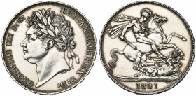 GRANDE-BRETAGNE, Georges IV (1820-1830), AR couronne, 1821. Tranche SECUNDO. S. 3805; Dav. 104. Nettoyée.
Très Beau à Superbe