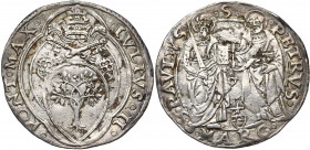ITALIE, ETATS PONTIFICAUX, Jules II (1503-1513), (Giuliano della Rovere), AR giulio, Rome. D/ Ecu à ses armes sous les clés et la tiare. R/ Saint Pier...