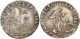 ITALIE, VENISE, Nicolo da Ponte (1578-1585), AR 80 soldi (mezzo scudo da 4 lire), s.d. (1581-1582). Sigle AD (Andrea Dolfin). D/ Saint Marc assis à d....