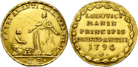 ITALIE, VENISE, Ludovico Manin (1789-1797), AV osella en or (4 zecchini), 1796FR, an 8. D/ MATRI AMANTI AMANTES FILII Un homme agenoullé devant un tas...