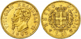 ITALIE, Royaume, Victor Emmanuel II (1861-1878), AV 10 lire, 1863T, Turin. M. 155; G. 27; Fr. 15.
Très Beau