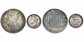 lot de 2 p.: Mexique, Charles IV, 8 reales, 1803, Mexico; Grande-Bretagne, Georges IV, shilling, 1829.
Très Beau