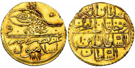 OTTOMAN EMPIRE, Abdul Hamid I (AD 1774-1789/AH 1187-1203) AV zeri mahbub, AH 1187, year 10, Islambul. Fr. 72. 2,62g Edge knicks.
Very Fine - Extremel...