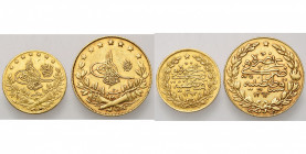 OTTOMAN EMPIRE, Abdul Hamid II (AD 1876-1909/AH 1293-1327) lot of 2 gold coins: 50 kurush and 100 kurush, year 20, Kostantiniye.
Very Fine