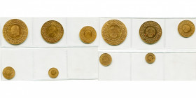 TURKEY, Republic (1923-), series of 5 de luxe gold coins: 500 kurush 1968, 250 kurush 1968, 100 kurush 1968, 50 kurush 1968, 25 kurush 1967. Kemal Ata...