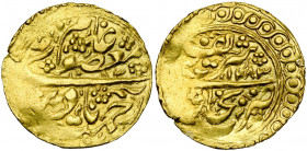 MANGHITS OF BUKHARA, Muzaffar al-Din (AD 1860-1886/AH 1277-1303) AR tilla, AH 1283. K.M. 65. 4,49g Part weak.
about Very Fine