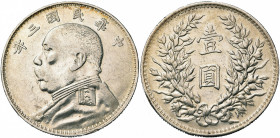 CHINA, Republic (1912-1949), AR 1 dollar, year 3 (1914). Yuan Shih-kai. Vertical reeding. Kann 646ff; K.M. Y.329. Light scratches.
Very Fine - Extrem...