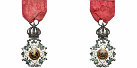 BELGIQUE, Ordre de Léopold, croix de chevalier en argent, modèle militaire unilingue de la création par Dutalis en 1832, avec couronne bombée, anneau ...