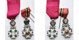 BELGIQUE, lot de 2 demi-tailles de l’Ordre de Léopold à titre militaire avec couronne du type Dutalis: l’une de 25mm avec ruban combiné avec celui de ...