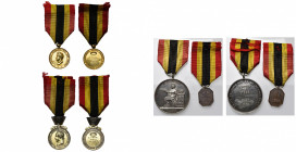BELGIQUE, lot de 4 médailles attribuées au sergent puis maréchal des logis Joseph Ghys, de Liège: médaille en or (24 mm) pour actes de courage, dévoue...