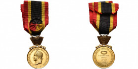 BELGIQUE, médaille de récompense pour actes éclatants de courage, de dévouement et d’humanité, 1e classe en or avec rosette sur le ruban, type 1849-18...