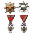 SERBIE, Ordre de l’Aigle blanc, bijou de 5e classe à titre militaire en argent, type 1903-1941, avec ruban triangulaire, dans son écrin Arthus Bertran...