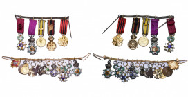 lot de 2 groupes de miniatures: chaînette en or avec 13 ordres et médailles sans ruban (Belgique, France, Italie, Pays-Bas, G. D. Luxembourg et Rouman...