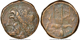 SICILY. Syracuse. Hieron II (ca. 275-215 BC). AE litra (19mm, 2h). NGC Choice VF. Head of Poseidon left, wearing taenia / ΙΕΡ-ΩΝΟΣ, trident head, dolp...