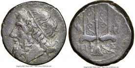 SICILY. Syracuse. Hieron II (ca. 275-215 BC). AE litra (19mm, 10h). NGC Choice VF. Head of Poseidon left, wearing taenia / ΙΕΡ-ΩΝΟΣ, trident head, dol...