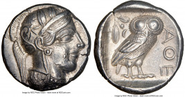 ATTICA. Athens. Ca. 440-404 BC. AR tetradrachm (24mm, 17.16 gm, 10h). NGC Choice AU 5/5 - 5/5. Mid-mass coinage issue. Head of Athena right, wearing e...