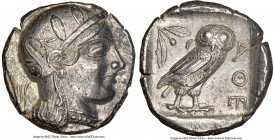 ATTICA. Athens. Ca. 440-404 BC. AR tetradrachm (24mm, 17.16 gm, 11h). NGC Choice AU 5/5 - 4/5. Mid-mass coinage issue. Head of Athena right, wearing e...