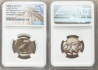 ATTICA. Athens. Ca. 440-404 BC. AR tetradrachm (24mm, 17.21 gm, 1h). NGC Choice AU 5/5 - 4/5. Mid-mass coinage issue. Head of Athena right, wearing ea...