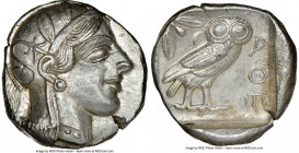 ATTICA. Athens. Ca. 440-404 BC. AR tetradrachm (22mm, 17.19 gm, 3h). NGC Choice AU 5/5 - 4/5. Mid-mass coinage issue. Head of Athena right, wearing ea...