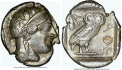 ATTICA. Athens. Ca. 440-404 BC. AR tetradrachm (23mm, 17.21 gm, 7h). NGC Choice AU 5/5 - 4/5. Mid-mass coinage issue. Head of Athena right, wearing ea...