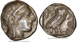 ATTICA. Athens. Ca. 440-404 BC. AR tetradrachm (24mm, 17.16 gm, 5h). NGC Choice AU 5/5 - 4/5. Mid-mass coinage issue. Head of Athena right, wearing ea...